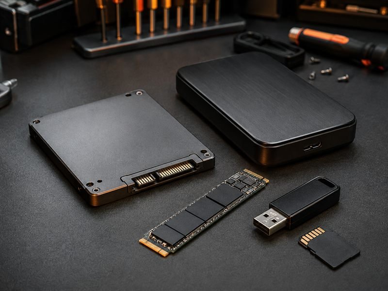 SSD, HD externo, pendrive e cartão de memória