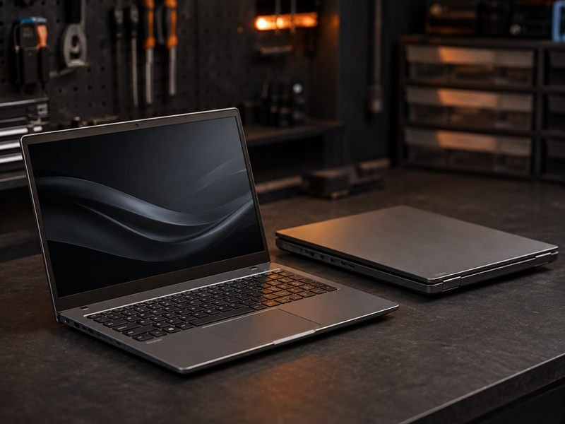 Notebooks sobre bancada técnica