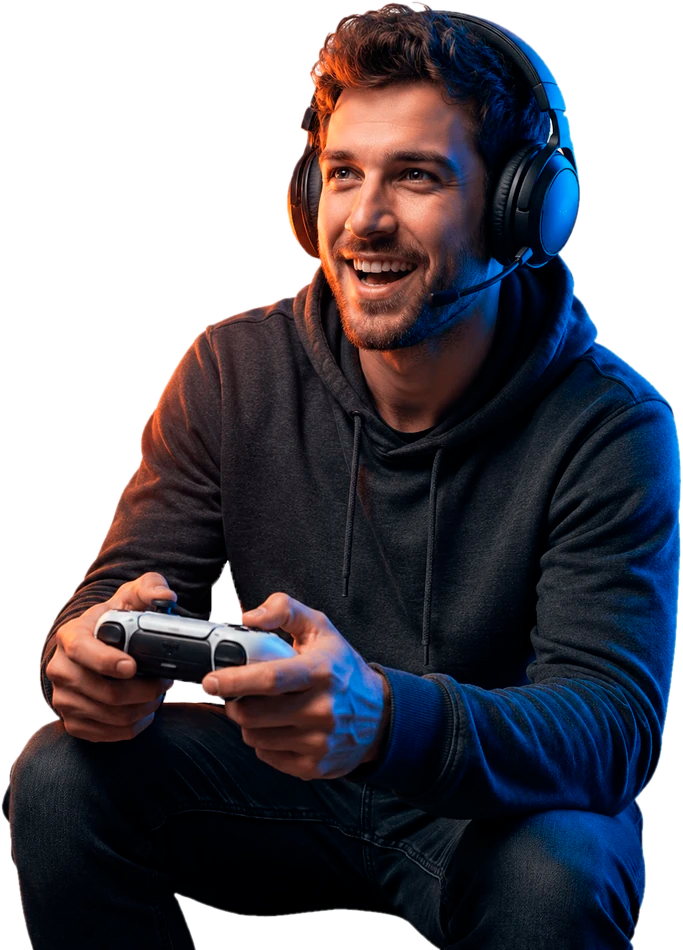 Pessoa jogando videogame com headset